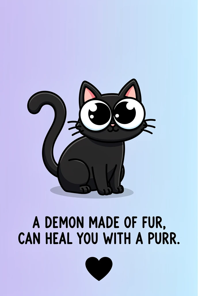 Goofy eyed black cat on pastel purple blue gradient