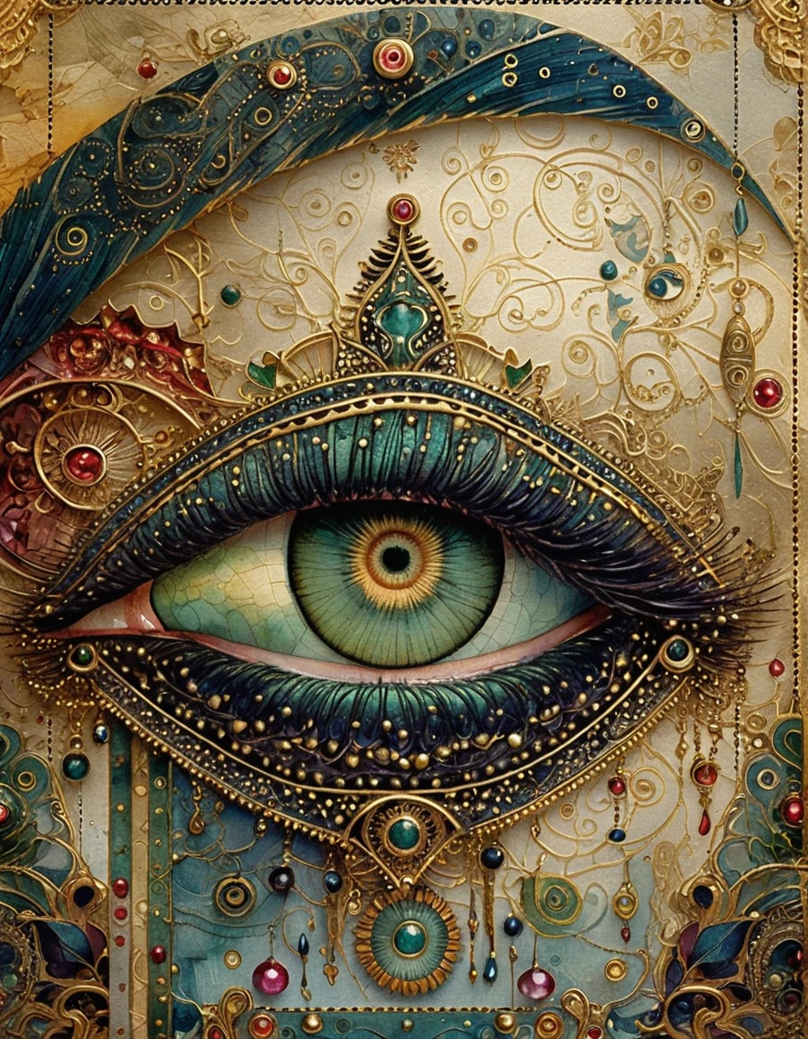 Olho turquesa místico com elaborados detalhes steampunk e art nouveau