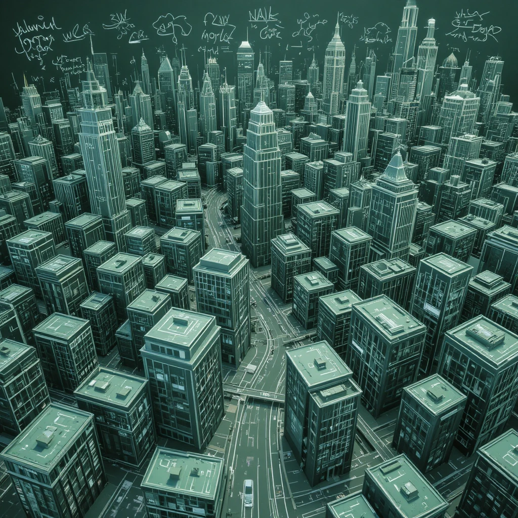Green Chalkboard 3D Downtown City With Chalk Details