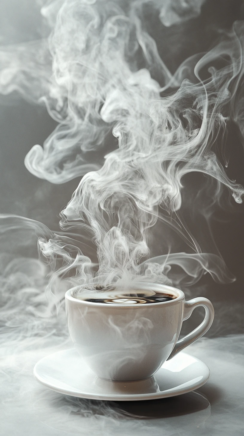 Taza de café etérea que emerge de un vórtice de humo en espiral