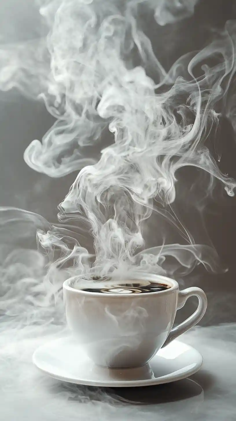 Taza de café etérea que emerge de un vórtice de humo en espiral