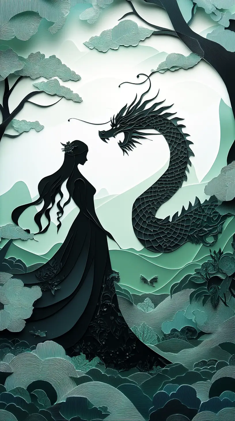 Woman And Dragon By A Mystical Jungle River