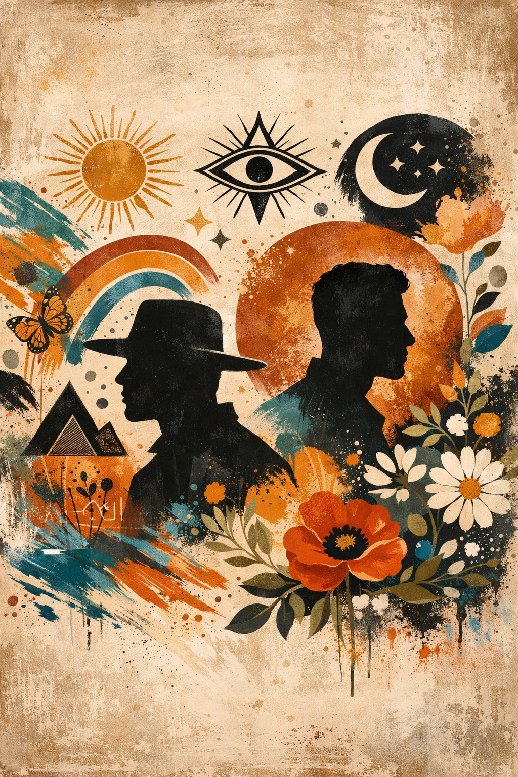 Bohemian abstract illustration with organic and geometric forms