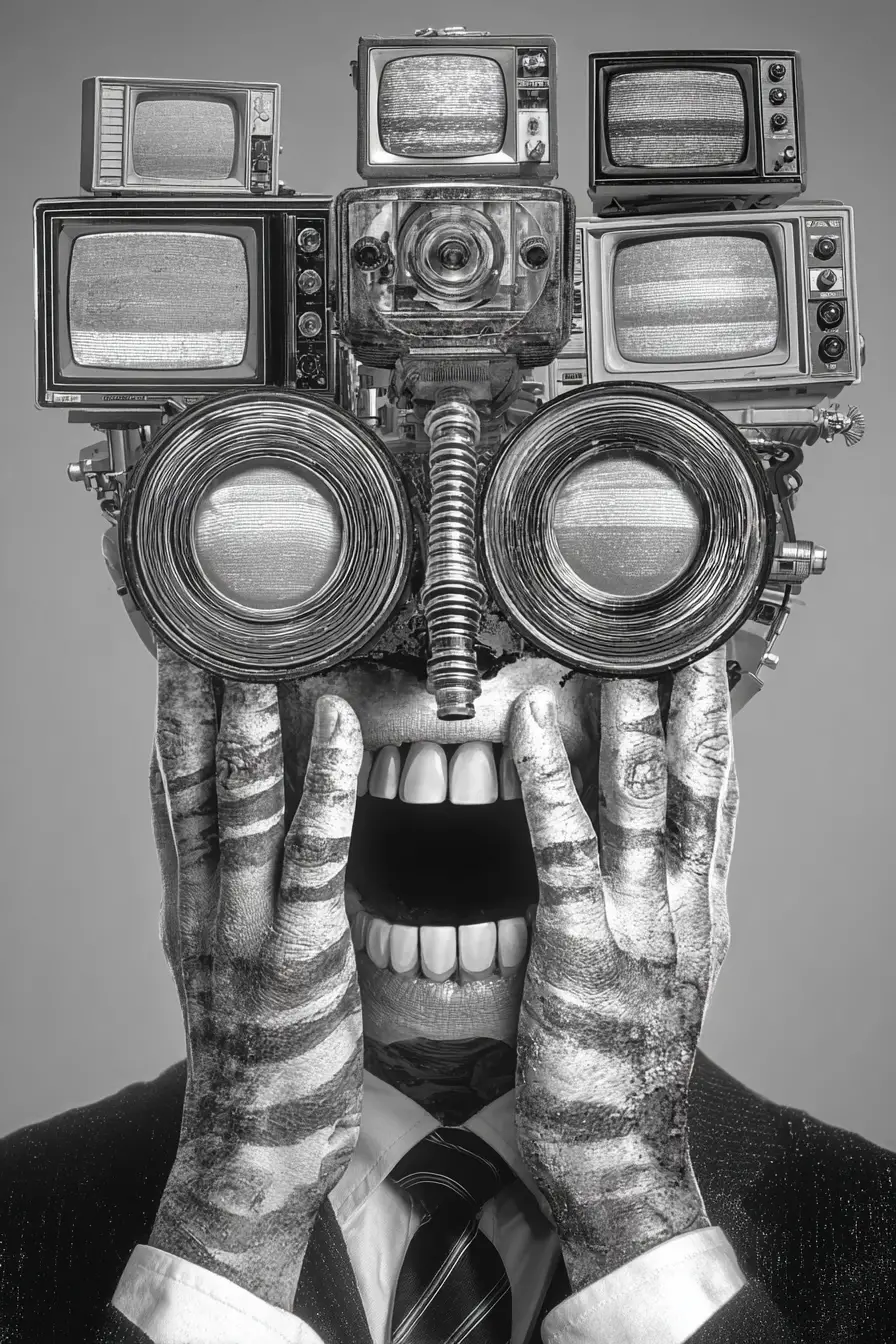 Surreal black and white portrait of a foot faced figure