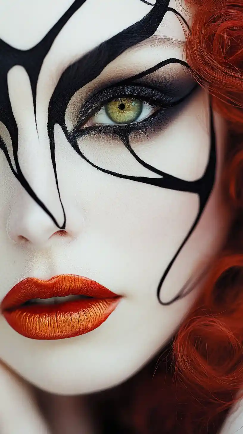 Mystical woman portrait with geometric makeup and glowing light
