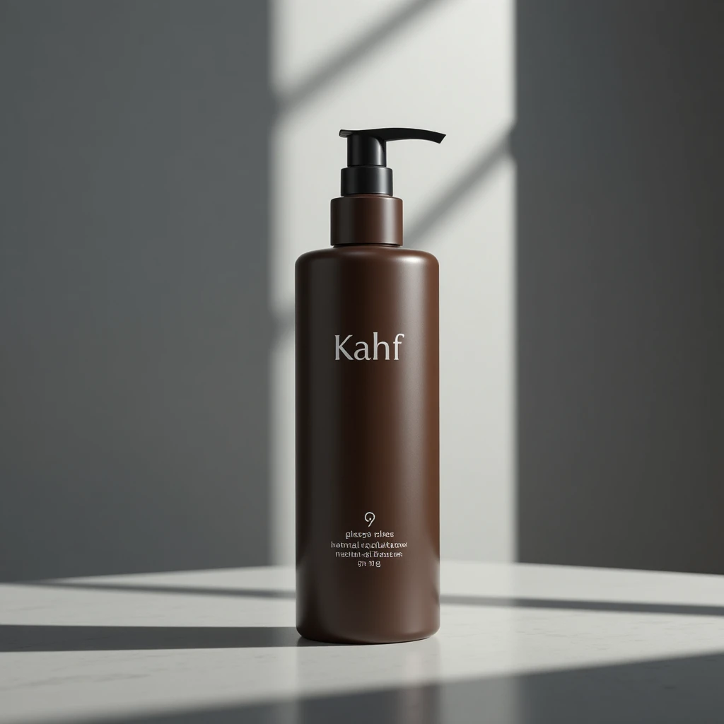 Brown facial cleanser bottle on minimal studio background