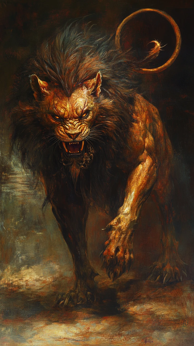 Fantasy manticore with lion body and scorpion tail