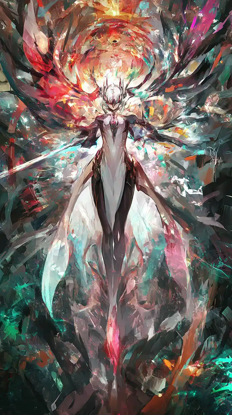 Surreal anime cat girl twisting through a mirrored realm