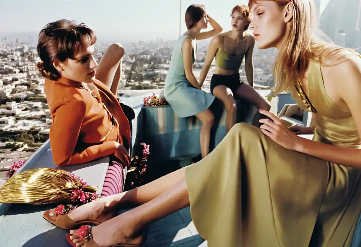Dramatische Models in Couture auf einem sonnigen Dach in Los Angeles