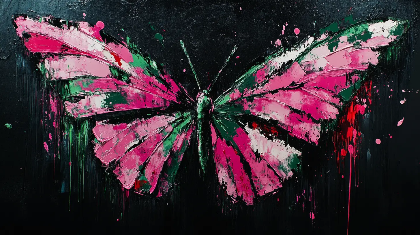 Expressive Rose Petal Butterfly In Abstract Paint Splashes