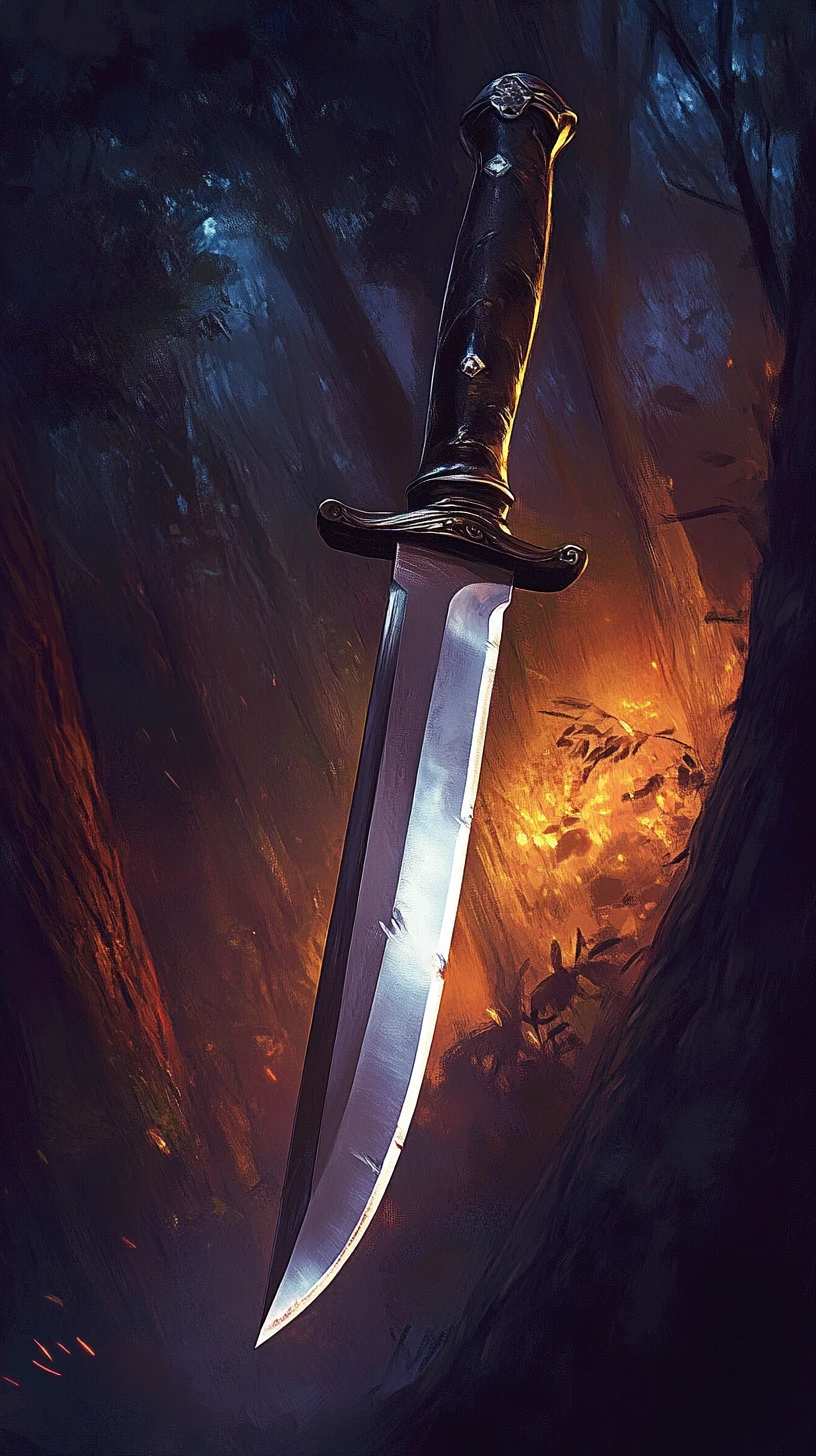 Knife outlined by slim backlight in creative digital scene