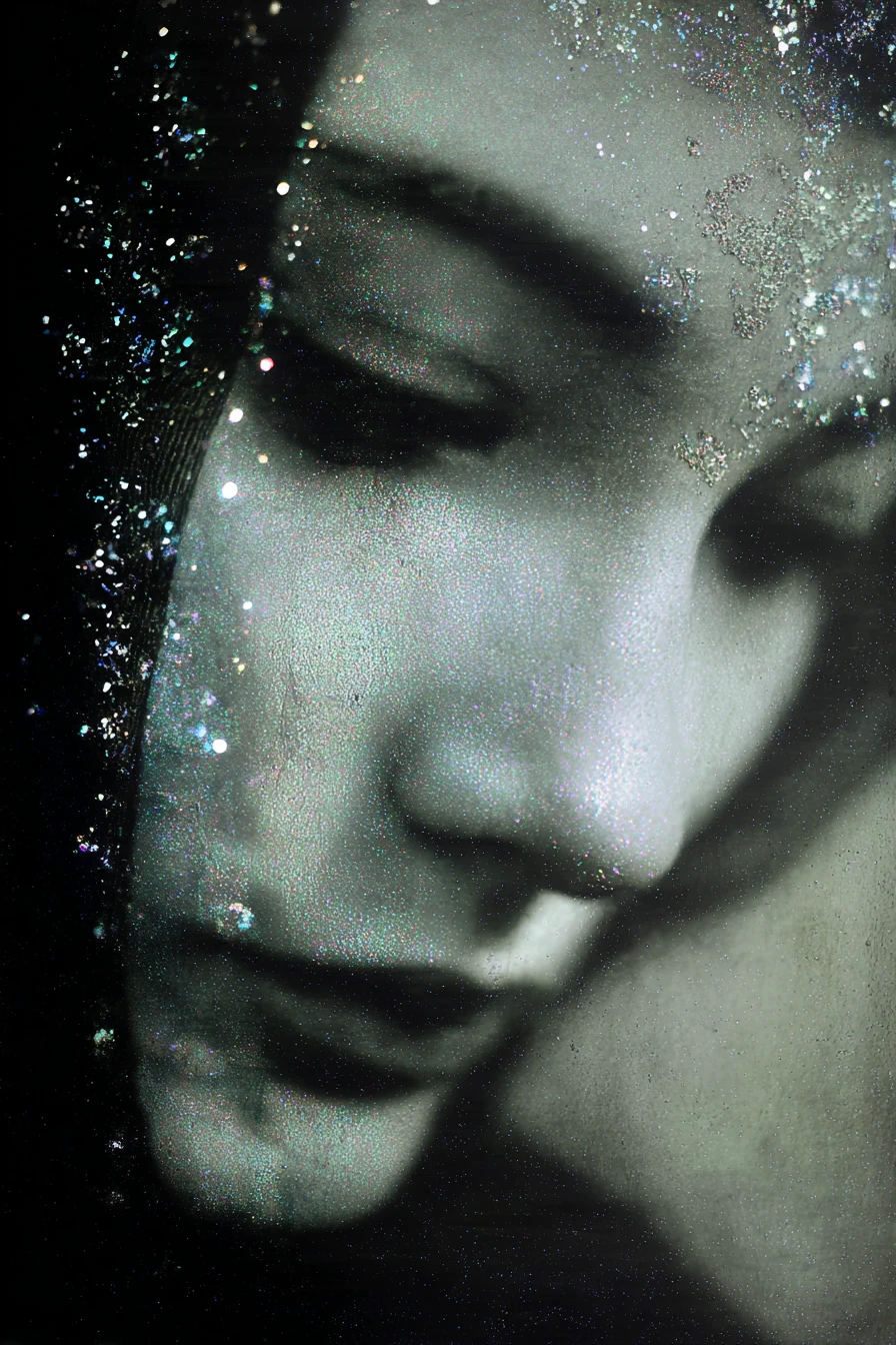 Surreal portrait of an aging bohemian woman in fading light