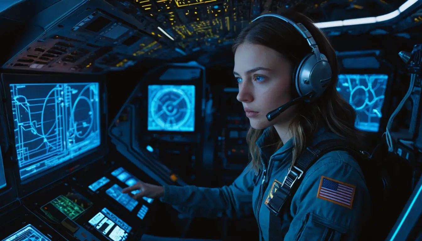 Young pilot focused on holographic cockpit controls