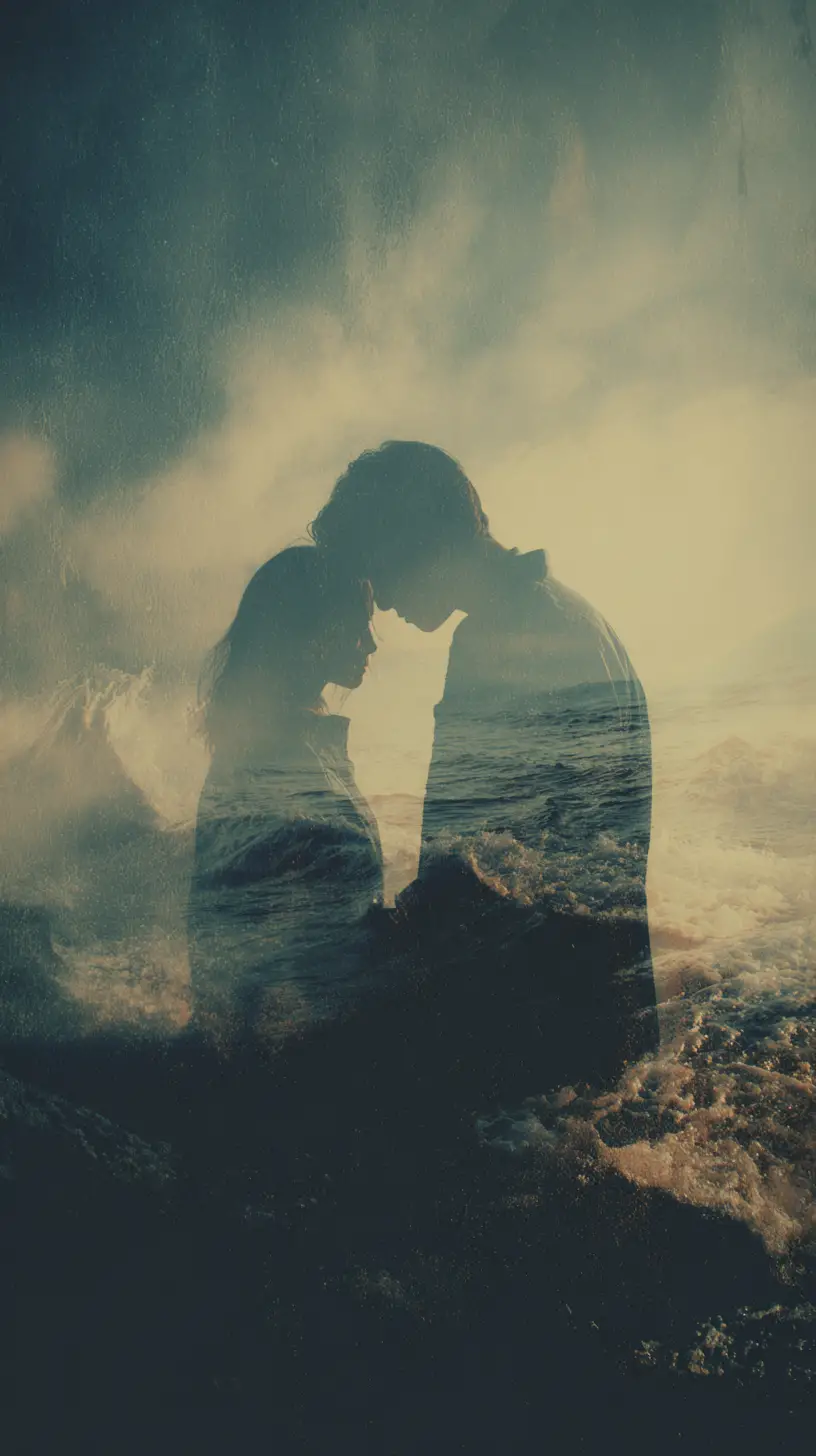 Broken heartscape over forest and sea in cinematic style