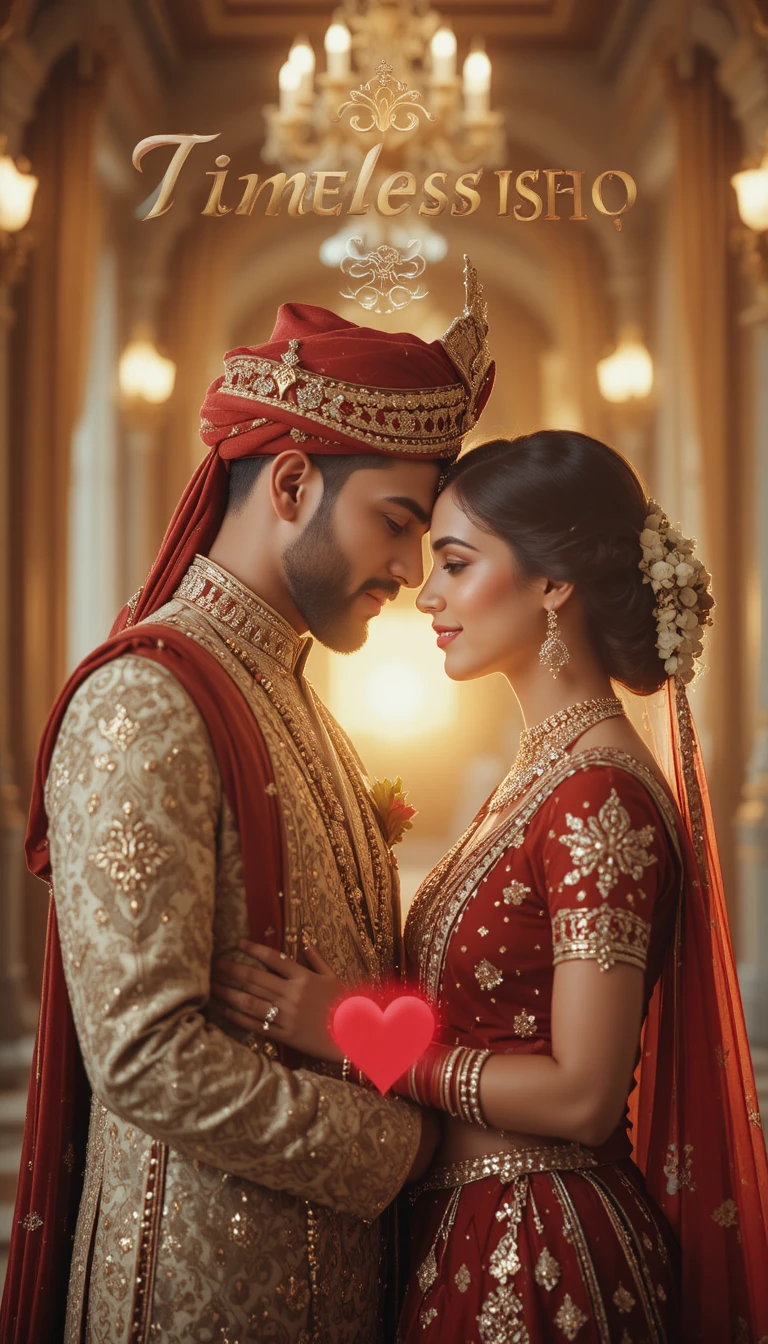 Elegant couple in split traditional and modern wedding scene