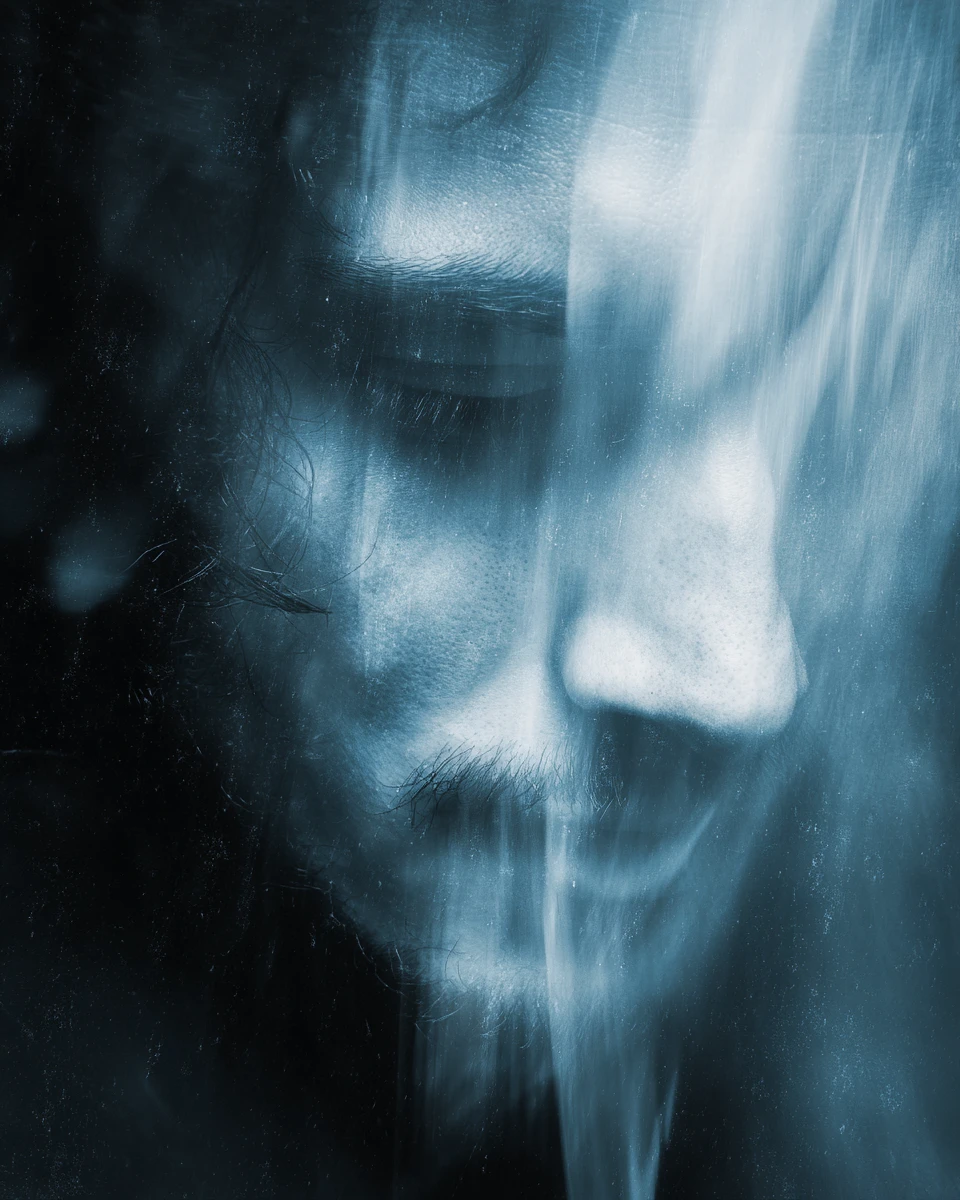 Close up portrait of a girl half hidden in shadow