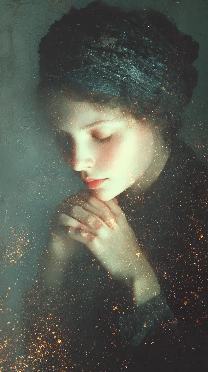 Surreal dark portrait of an older bohemian woman