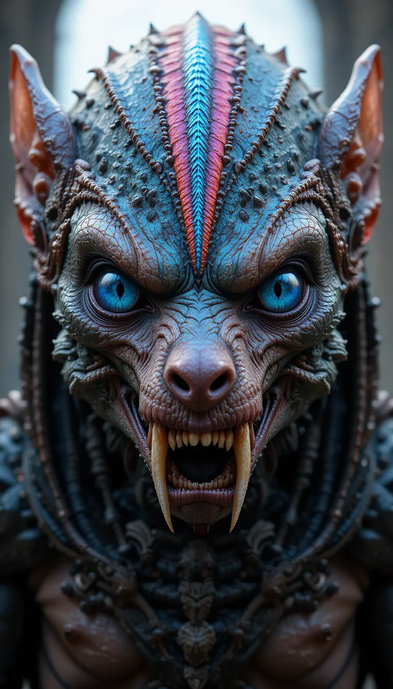 Panoramic view of a rainbow crested fantasy creature