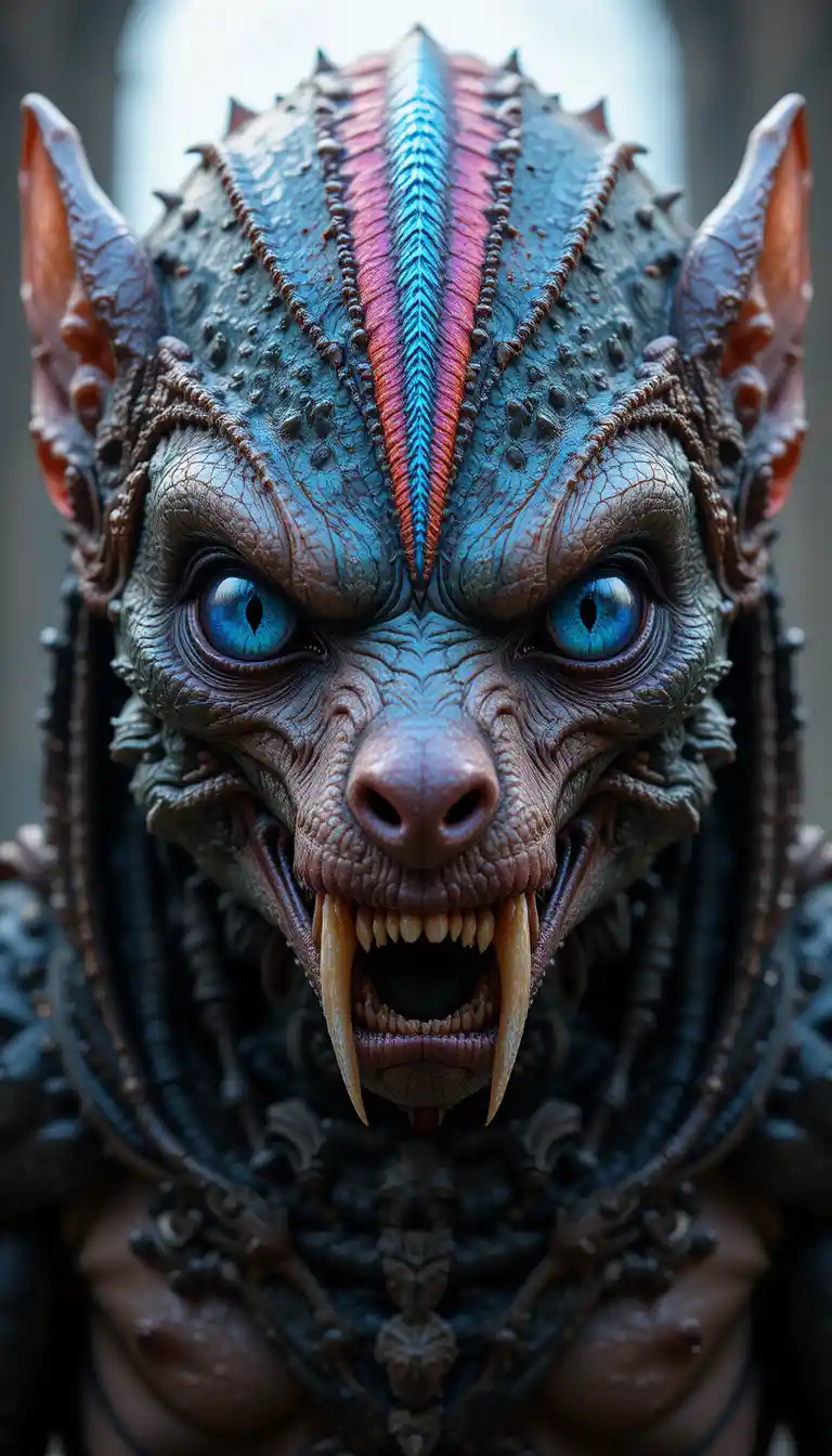 Panoramic view of a rainbow crested fantasy creature