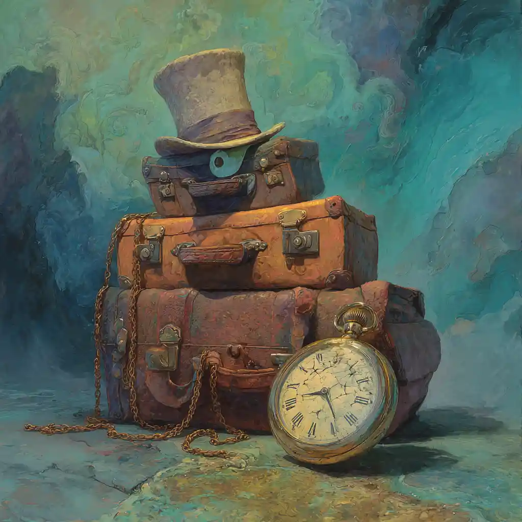 Surreal Vintage Suitcase With Pocket Watch And Record