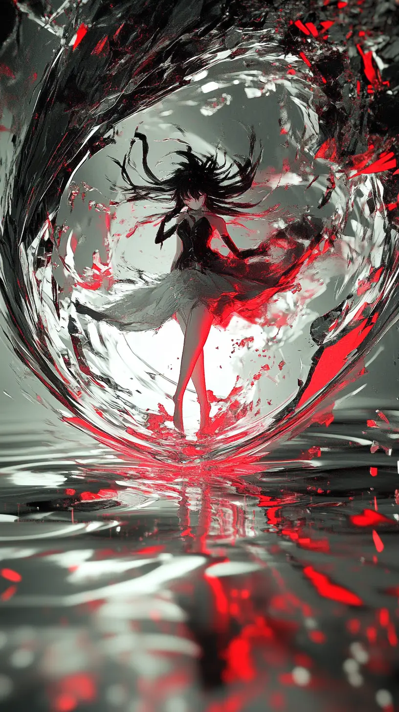 Surreal anime cat girl in a twisted mirror realm
