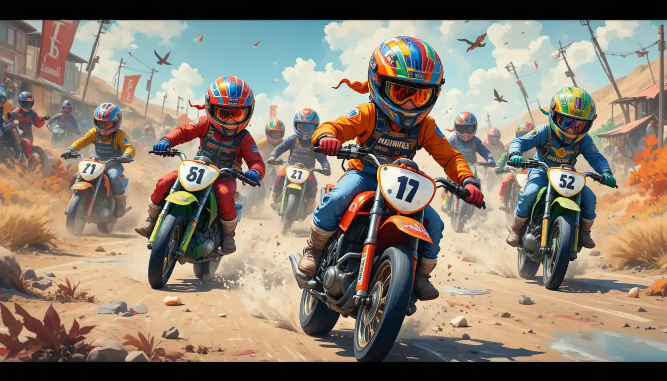 Caótica Carrera de Motos para Niños en Estilo Acuarela Juguetón