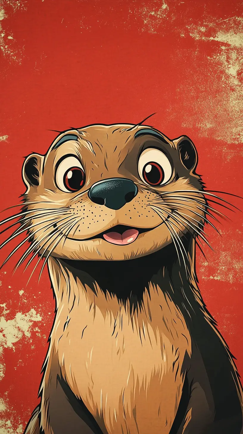Playful cartoon otter with big eyes on bold background
