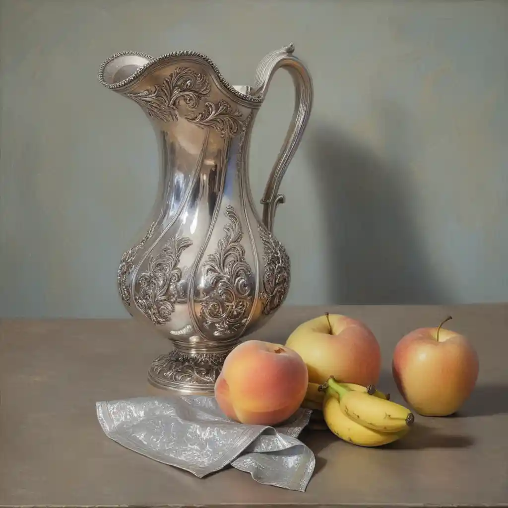 Silver pitcher and fruit bowl classic still life arrangement