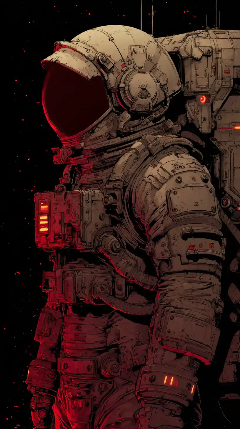 Einsamer Astronaut in dunklen Weltraumruinen