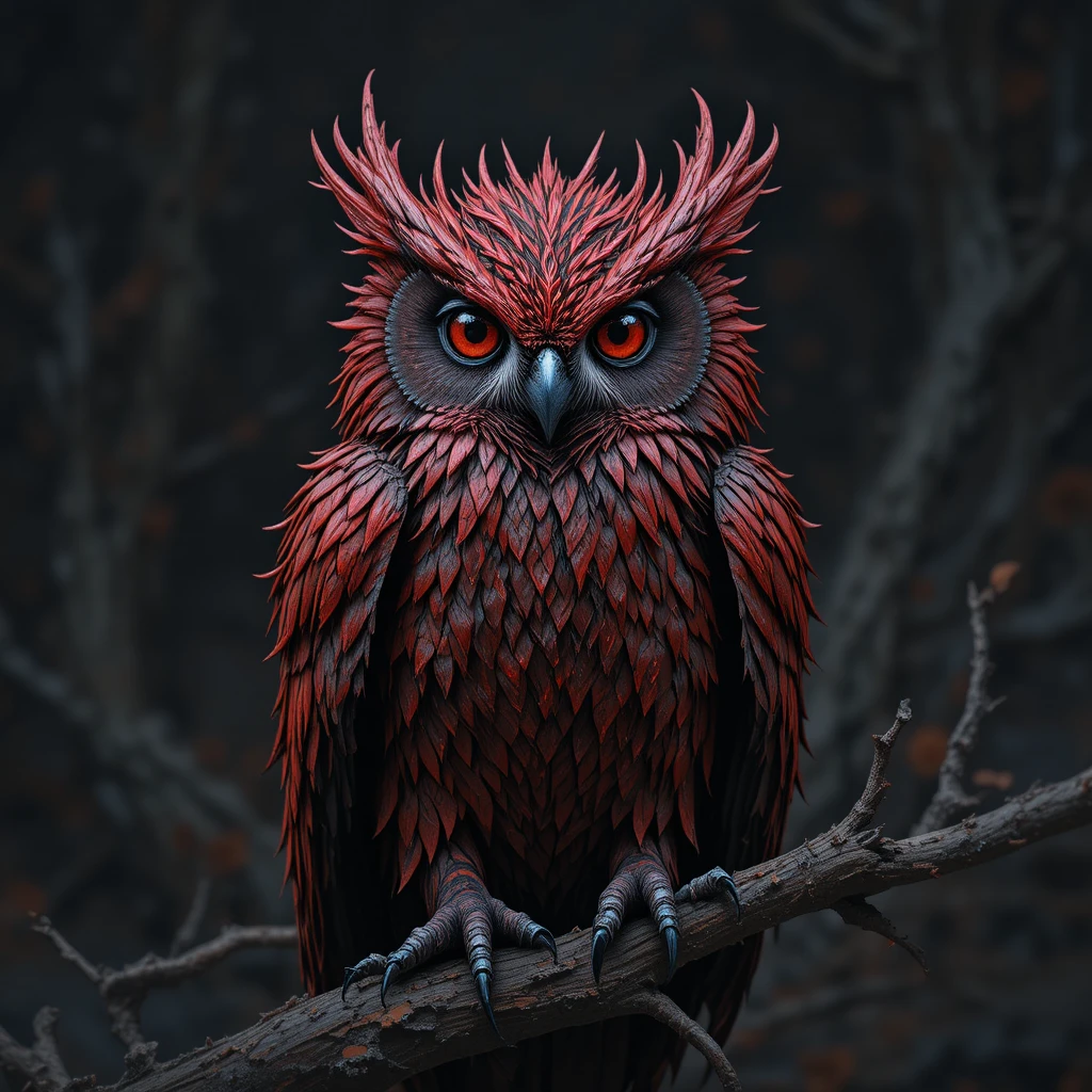 Majestic thorn feathered owl with obsidian like claws