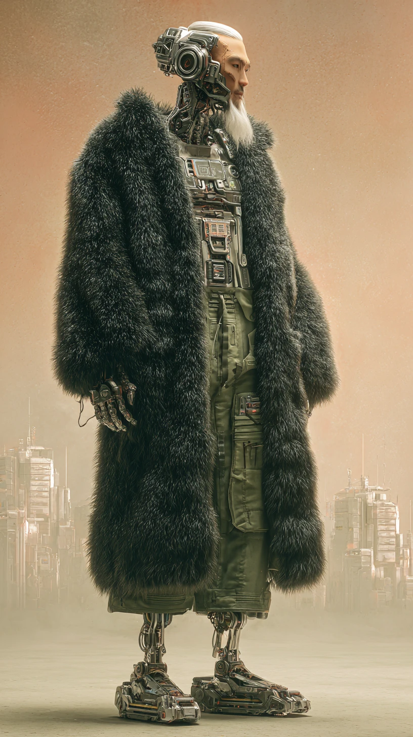 Elderly cybernetic woman warlord leading gang in Hong Kong