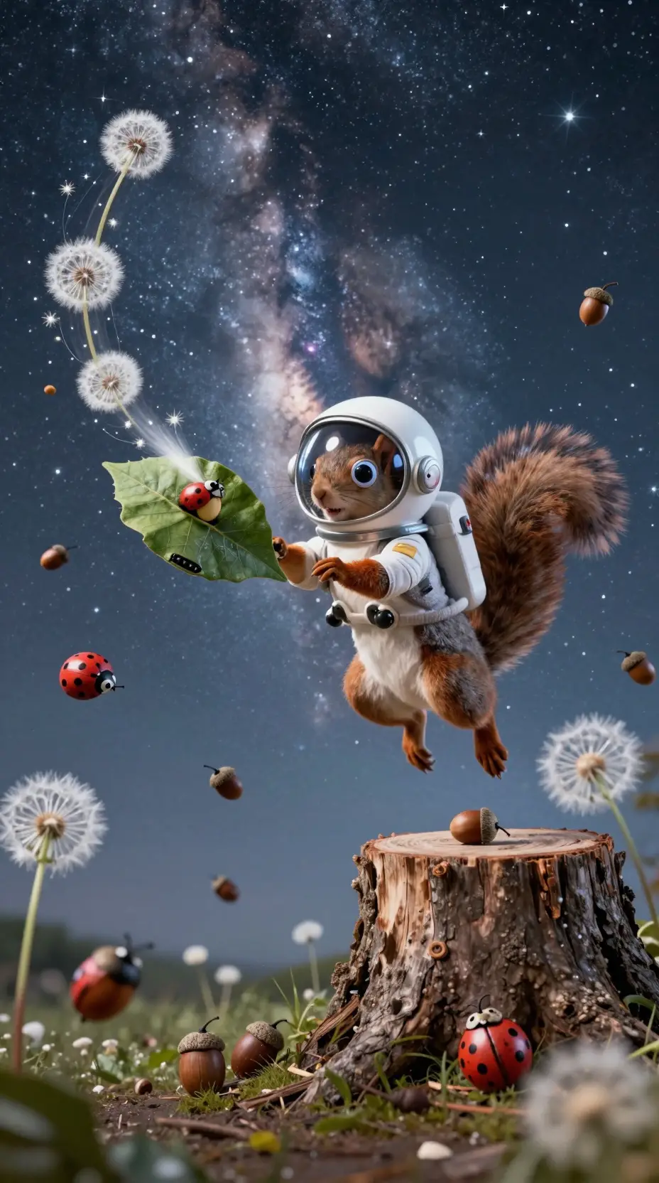 Squirrel Astronaut Leaping Through A Whimsical Cosmic Scene