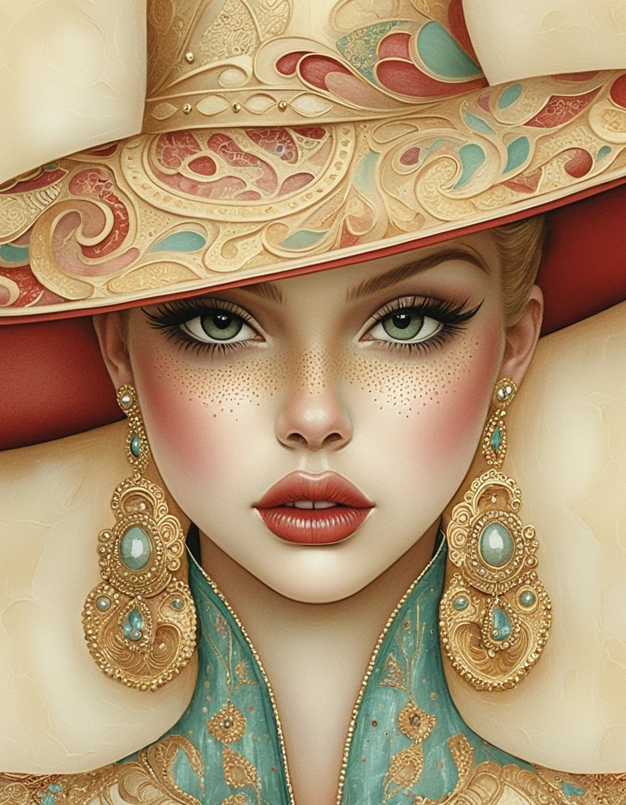 Retrato de ilustración de moda de mujer elegante con sombrero charro