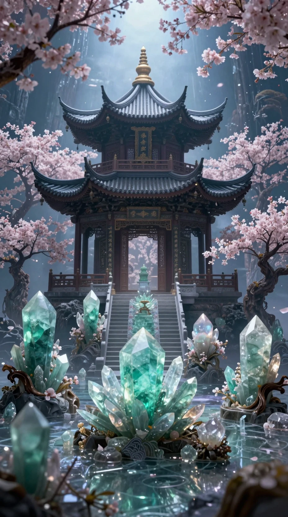 환상적인 풍경 속 신비로운 크리스털 파고다 사원
