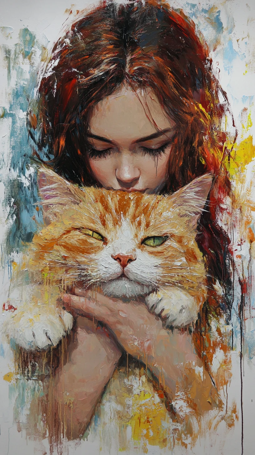 Dipinto pop art di un grande gatto con atmosfera triste