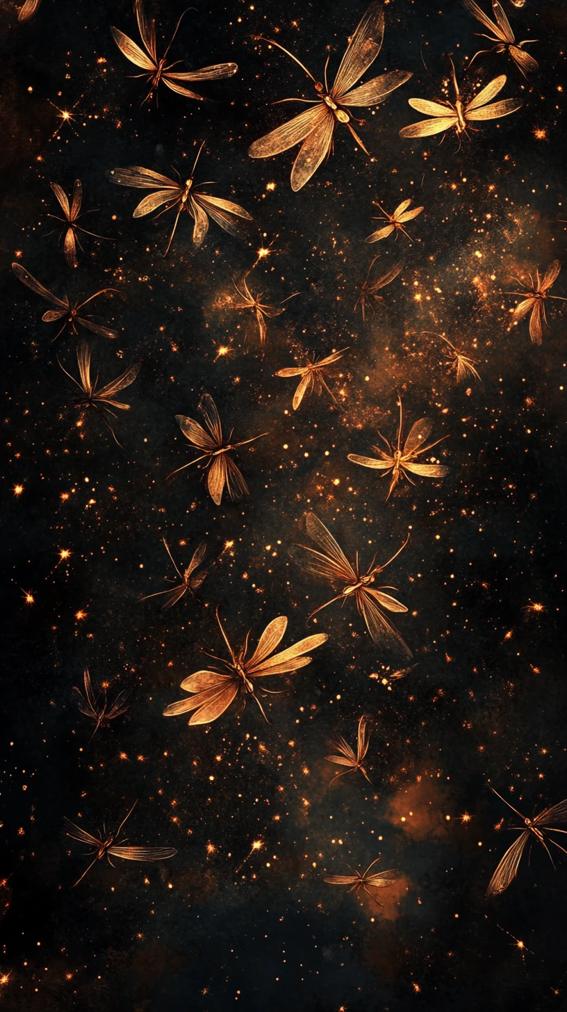 Swarm of glowing fireflies forming a surreal night constellation