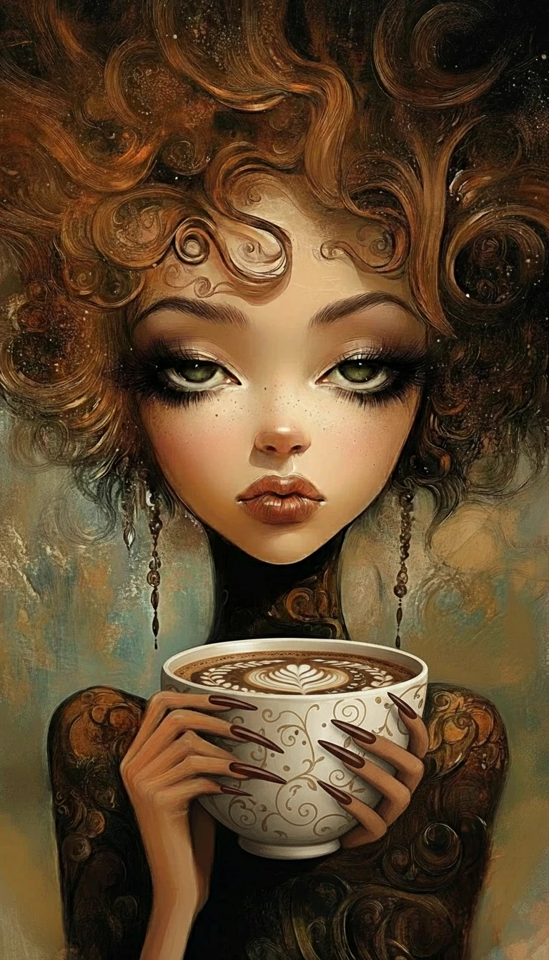 Manos sosteniendo una taza de café con arte decorativo en la espuma