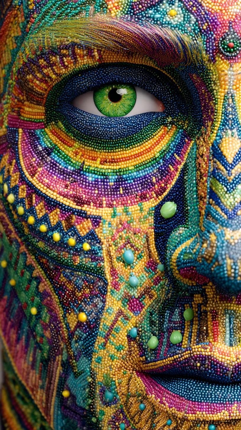 Extreme close up mosaic human face with vivid green eye