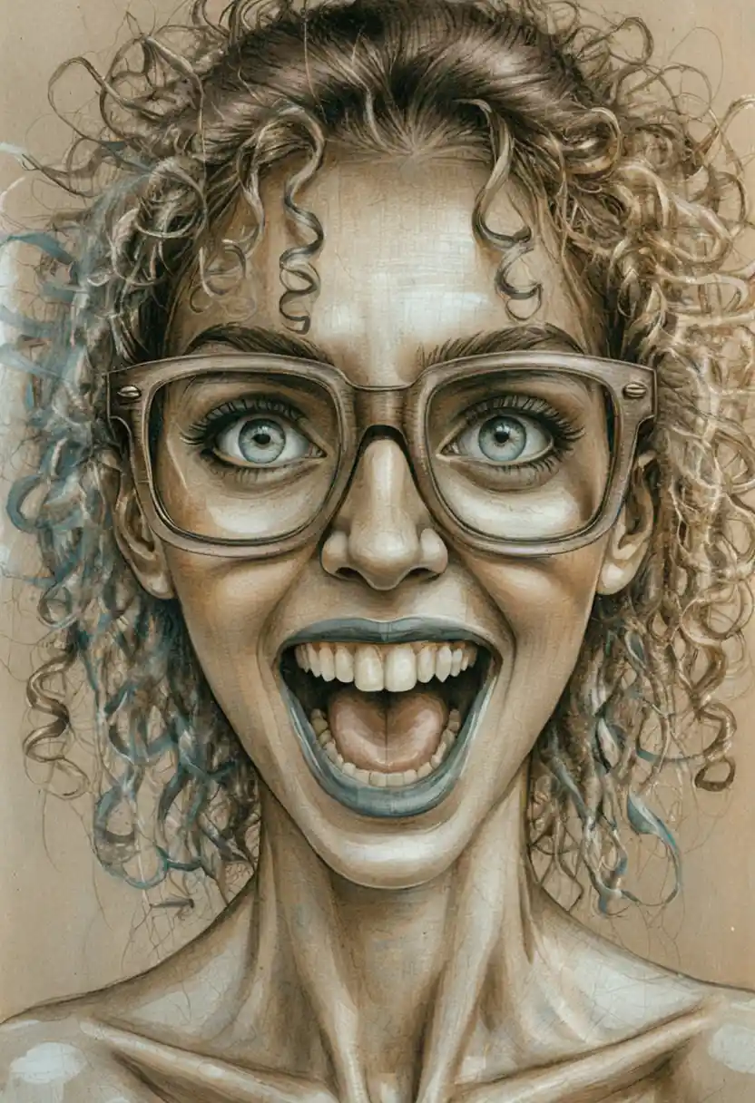 Portrait surréaliste d’une femme au visage gribouillé et aux câbles emmêlés