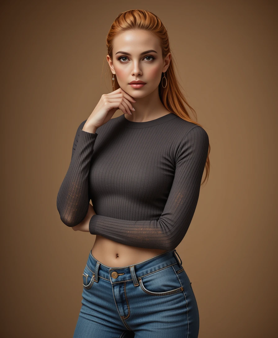 Mulher ruiva elegante em retrato de moda em estúdio
