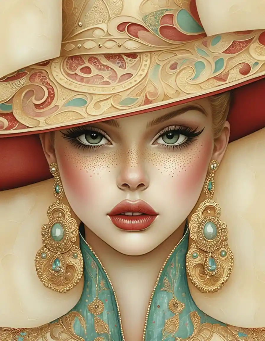 Retrato de ilustración de moda de mujer elegante con sombrero charro
