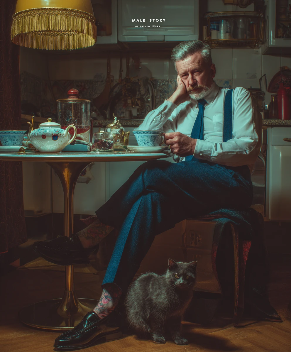 Airline pilot having breakfast in a bright modern kitchen