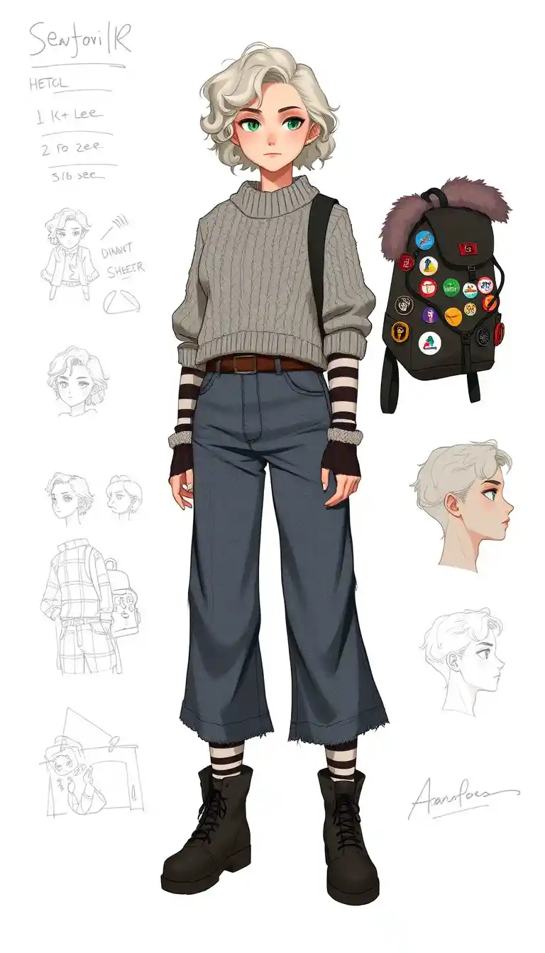 Female character sheet with mixed race fashion design