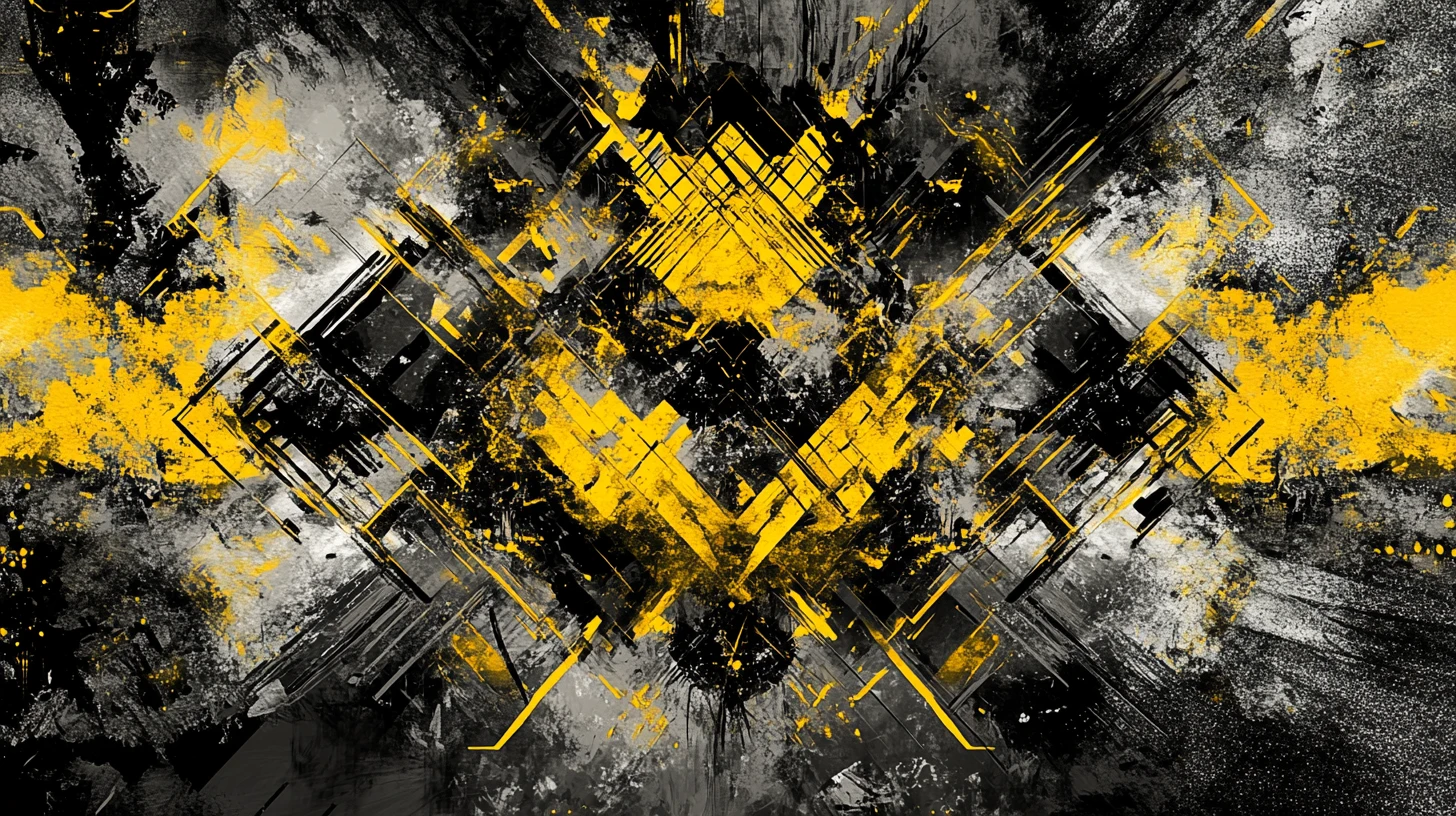 Diseño abstracto cyberpunk tipo matriz con acentos de amarillo eléctrico