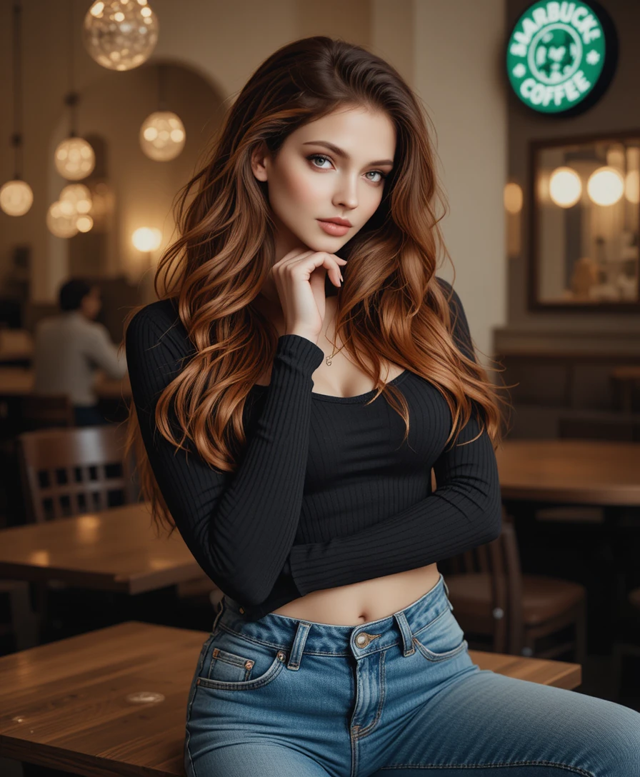 Elegante donna dai capelli rossi in ritratto di moda con crop top