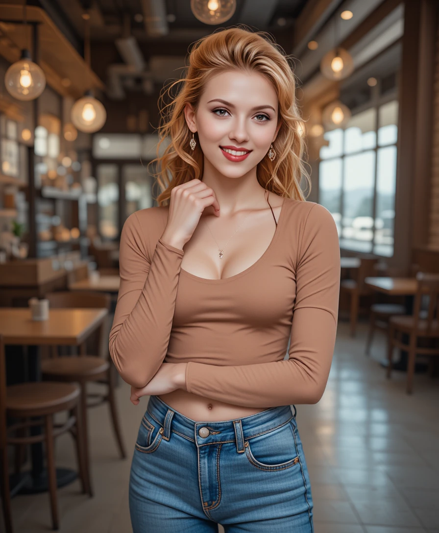 Ritratto fashion di elegante donna dai capelli rossi in crop top