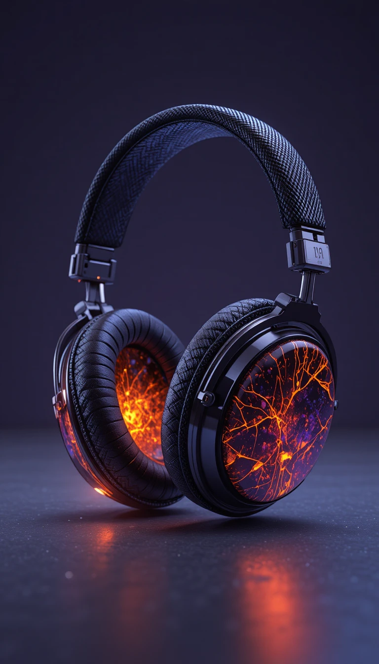 Crystal and obsidian headphones with glowing cosmic details