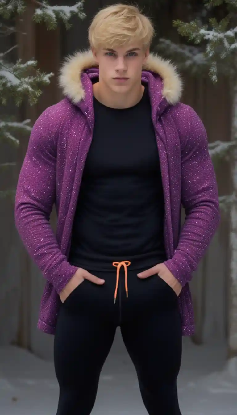 Young man in winter tights posing indoors facing camera