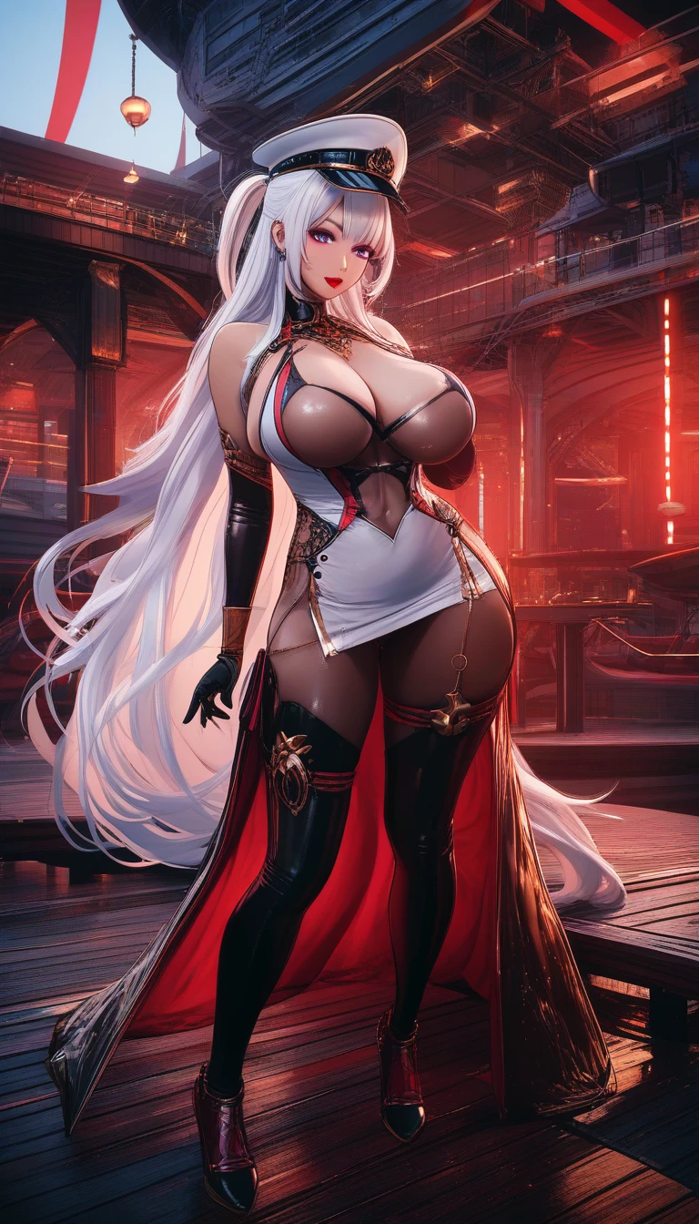 Anime woman belly dancing on a pier in translucent outfit