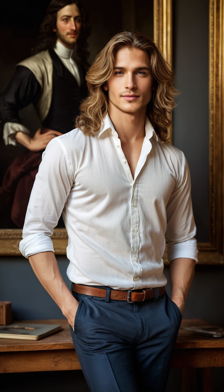 Young european male model posing in fine arts class